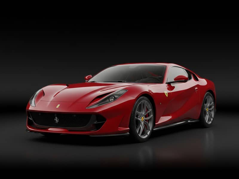 Custom-fit leather floor mat installed in Ferrari 812 Superfast interior showing perfect OEM fitment