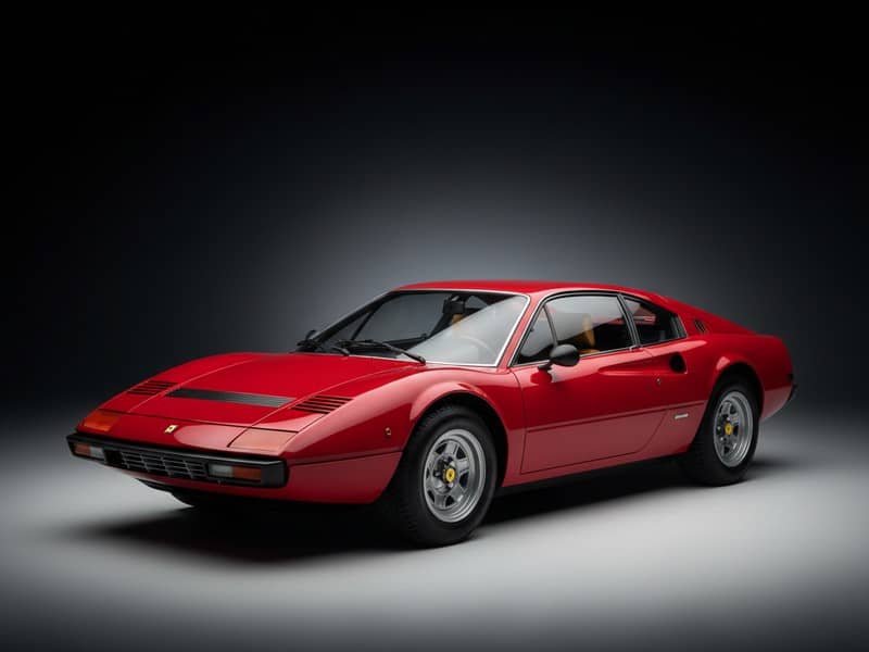 Custom-fit leather floor mat installed in Ferrari Dino GT4 interior showing perfect OEM fitment