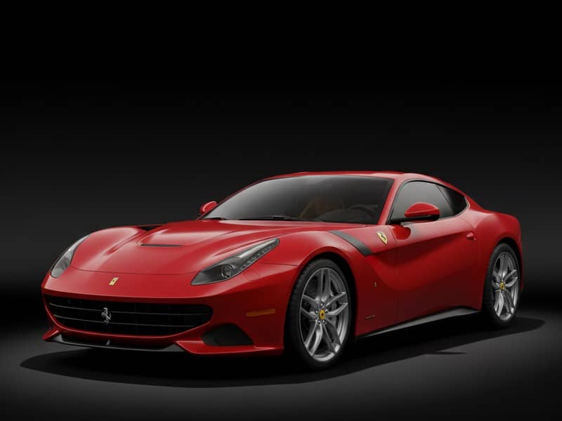 Custom-fit leather floor mat installed in Ferrari F12 Berlinetta interior showing perfect OEM fitment