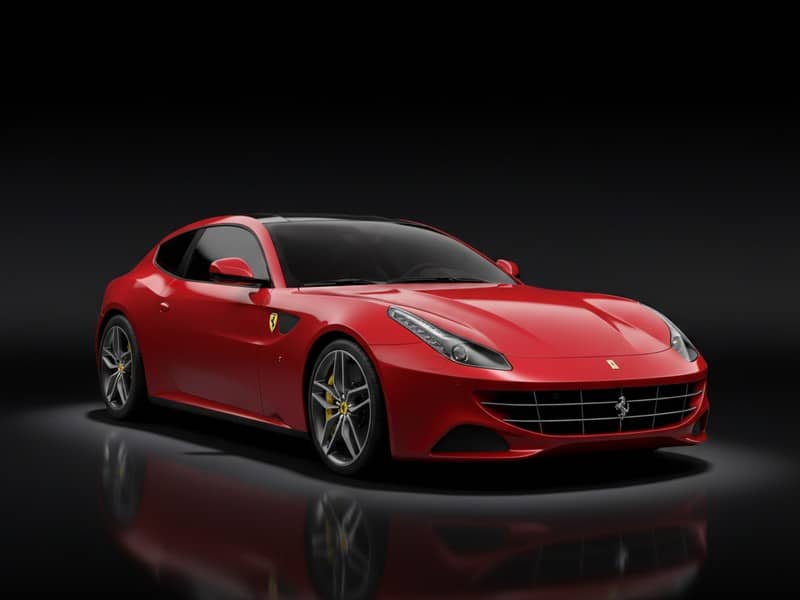 Custom-fit leather floor mat installed in Ferrari FF interior showing perfect OEM fitment