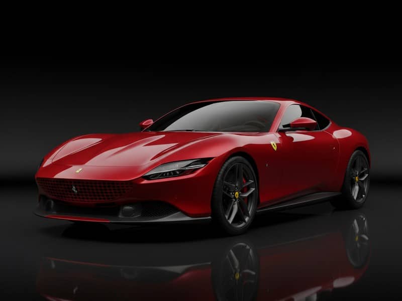 Custom-fit leather floor mat installed in Ferrari Roma interior showing perfect OEM fitment