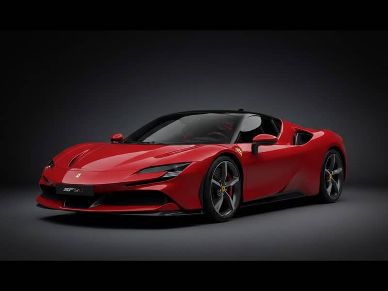 Custom-fit leather floor mat installed in Ferrari SF90 Stradale interior showing perfect OEM fitment