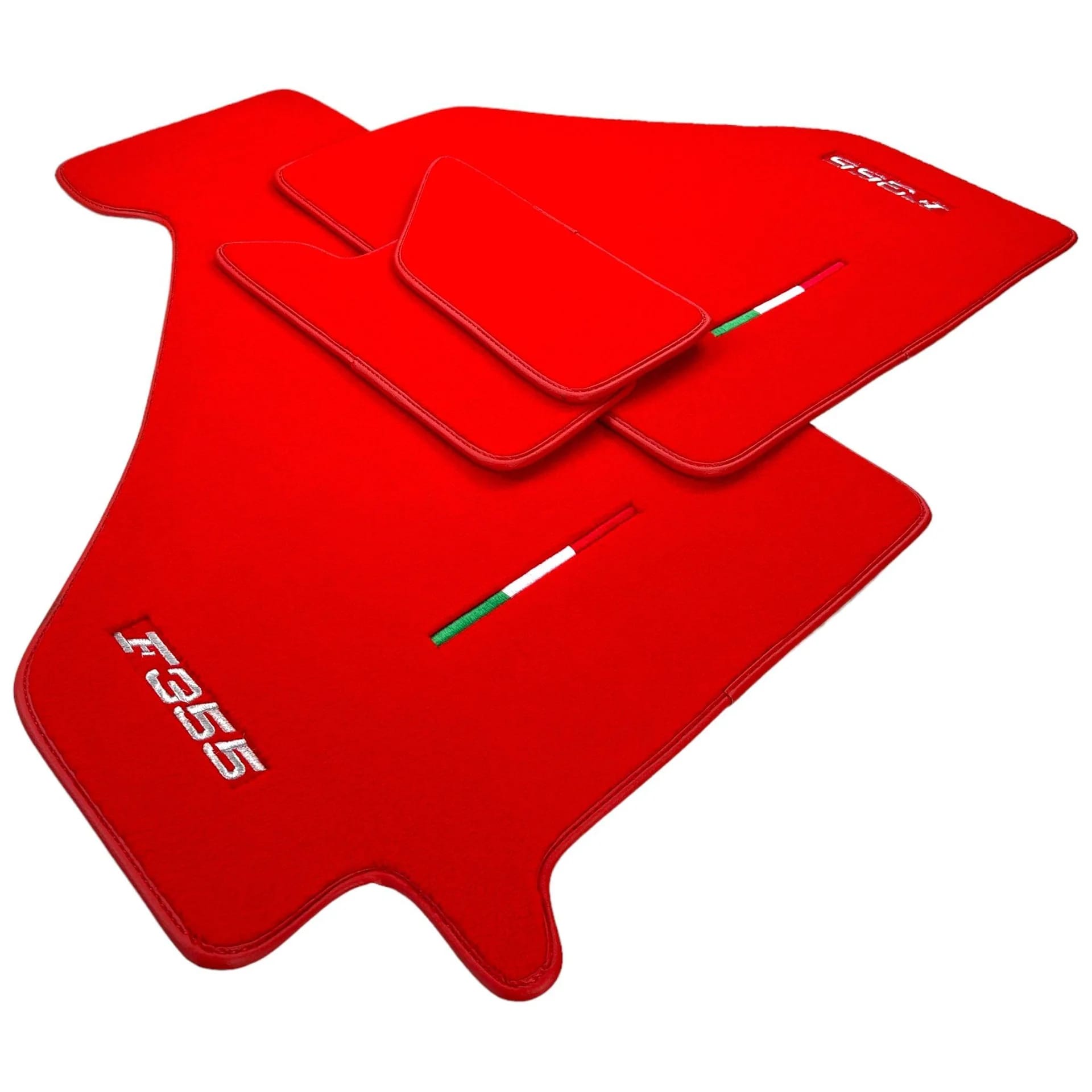Ferrari F355 custom fit floor mats, premium quality material, precise fitment, vibrant red design. Ideal for Ferrari enthusia