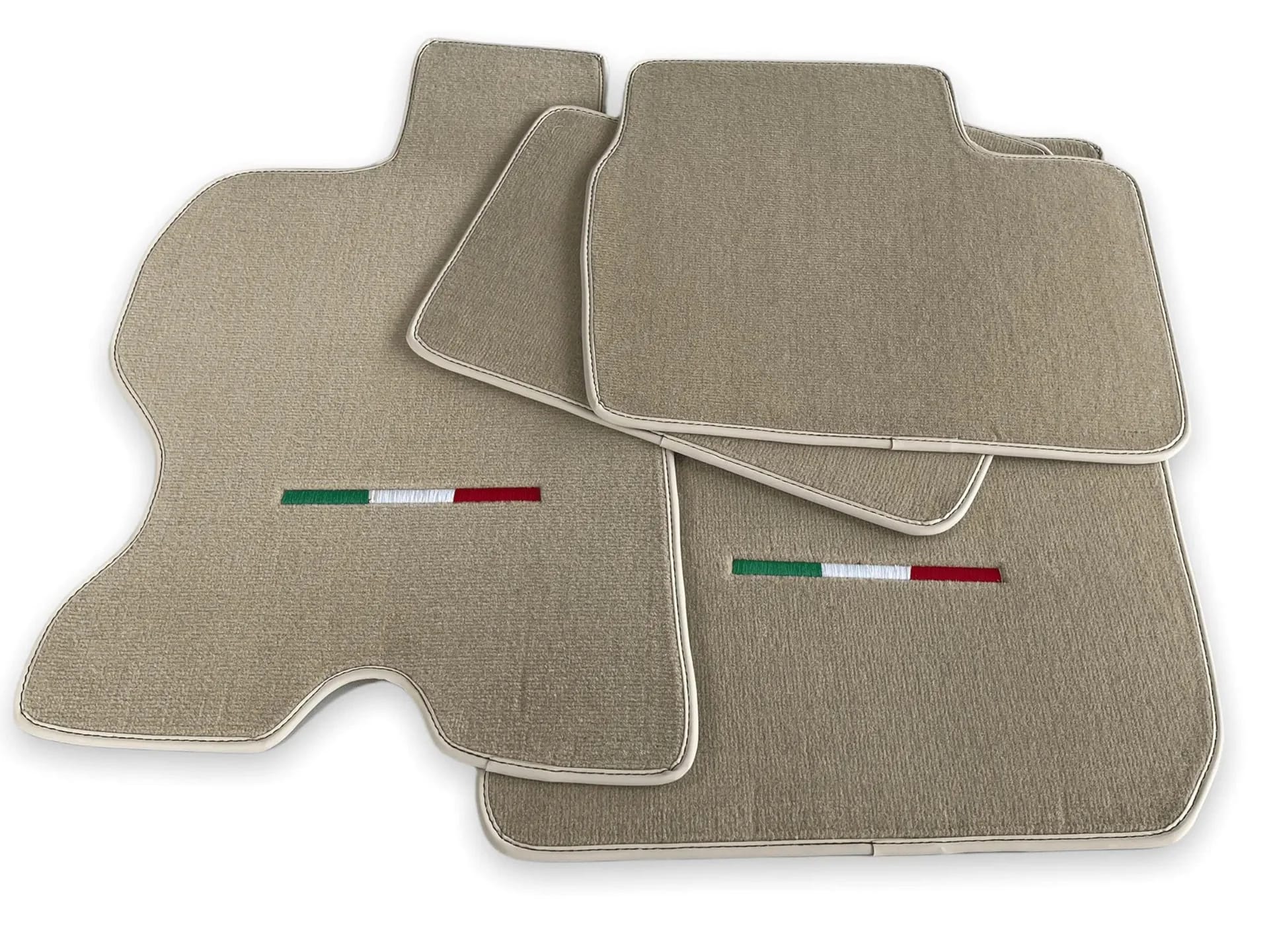 Ferrari FF custom fit floor mats, premium quality material, precise fitment, featuring Italian flag embroidery.