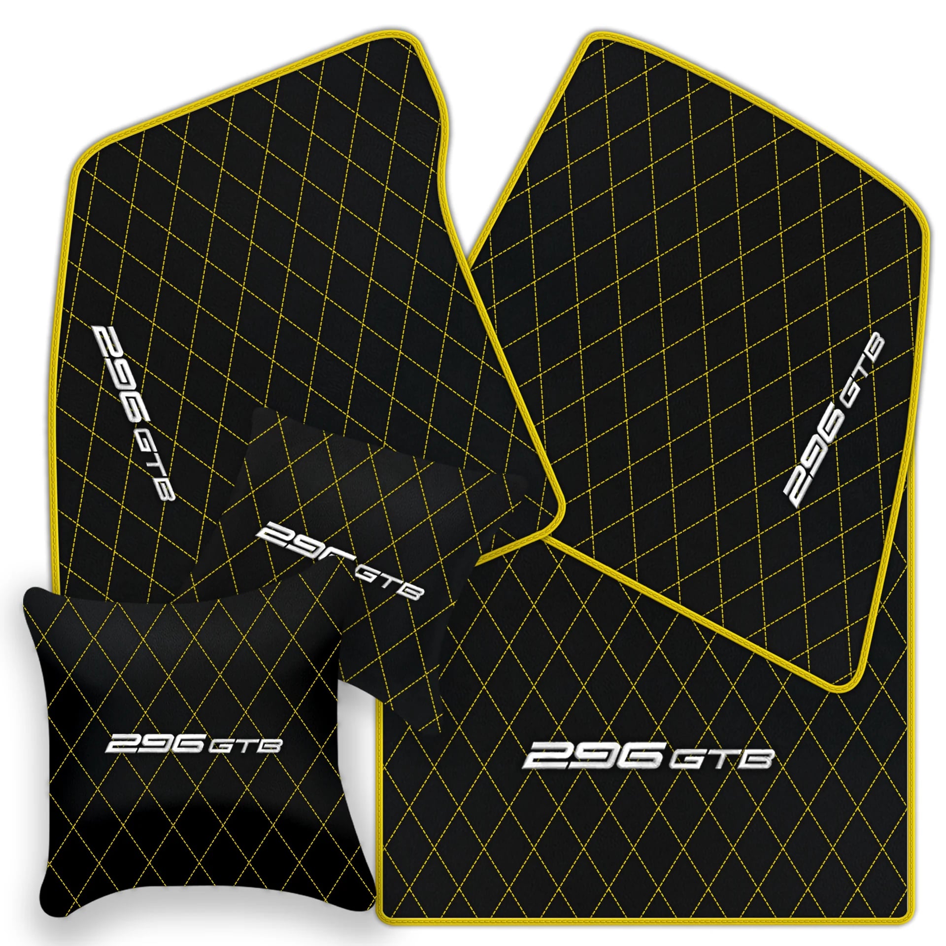 Ferrari 296 GTB diamond leather floor mats with diamond quilted pattern and luxury finish 2022-2025