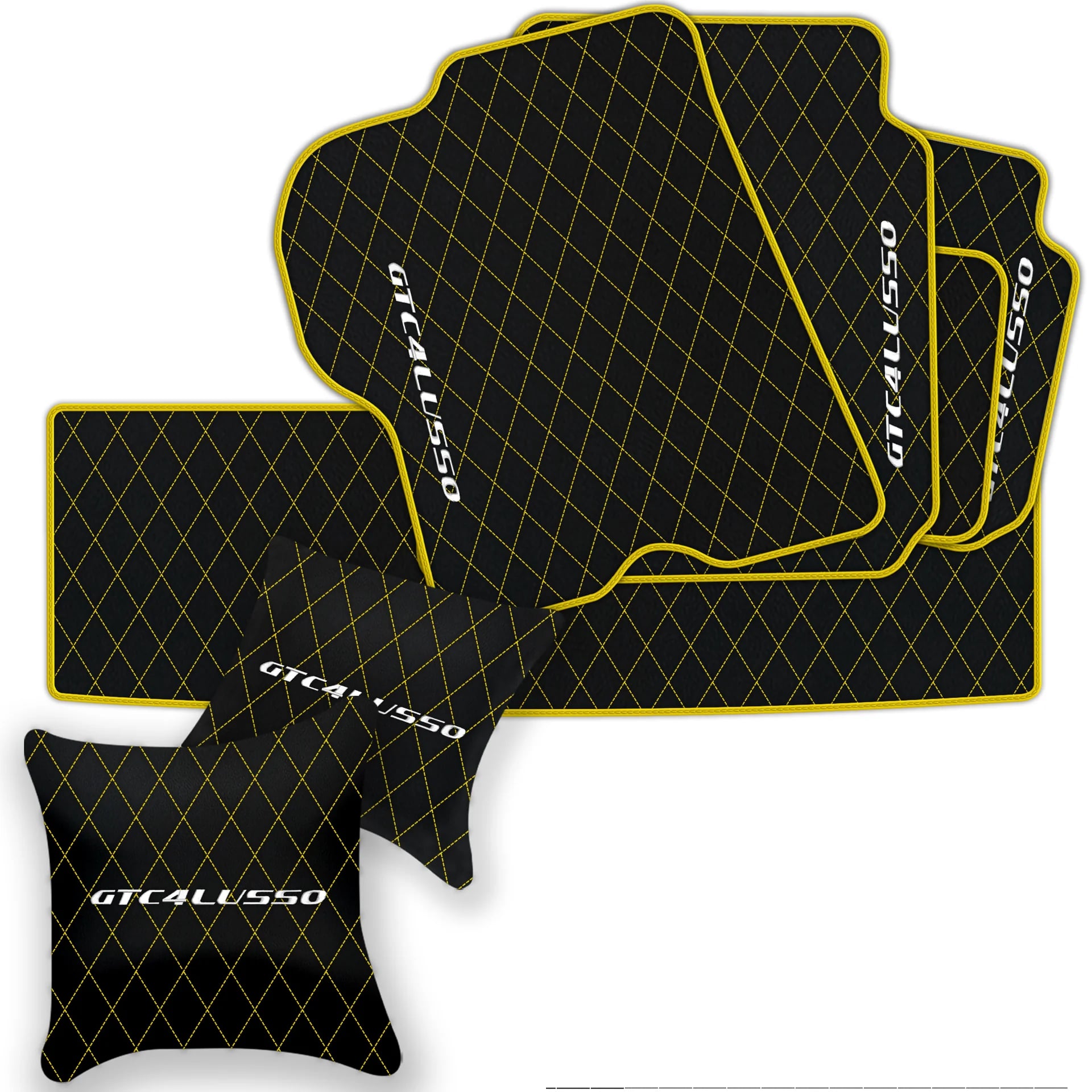 Ferrari GTC4 Lusso diamond leather floor mats with diamond quilted pattern and luxury finish 2016-2023