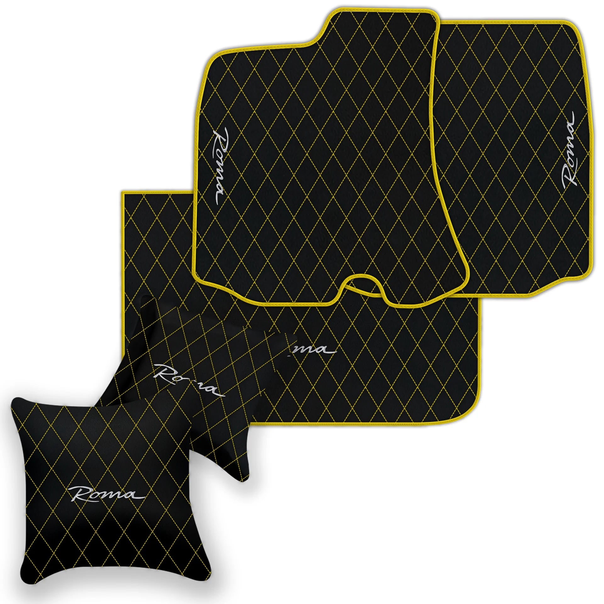 Ferrari Roma diamond leather floor mats with diamond quilted pattern and luxury finish 2021-2024