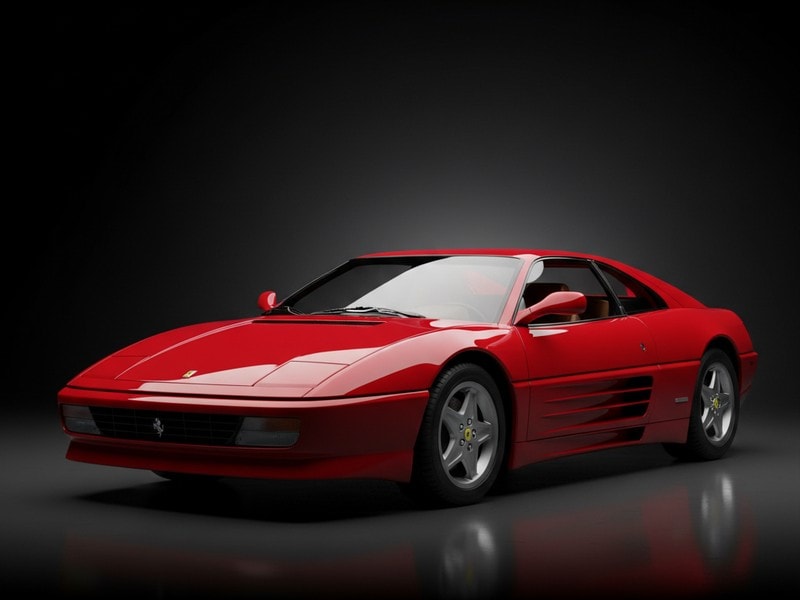 Custom-fit leather floor mat installed in Ferrari 348 interior showing perfect OEM fitment