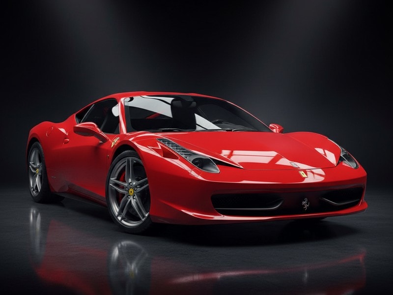 Custom-fit leather floor mat installed in Ferrari 458 interior showing perfect OEM fitment