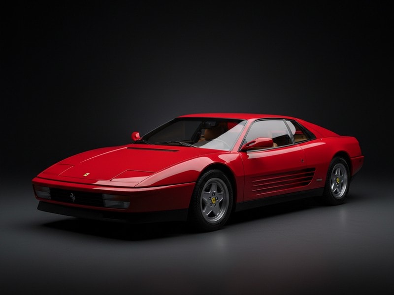 Custom-fit leather floor mat installed in Ferrari 512 TR interior showing perfect OEM fitment