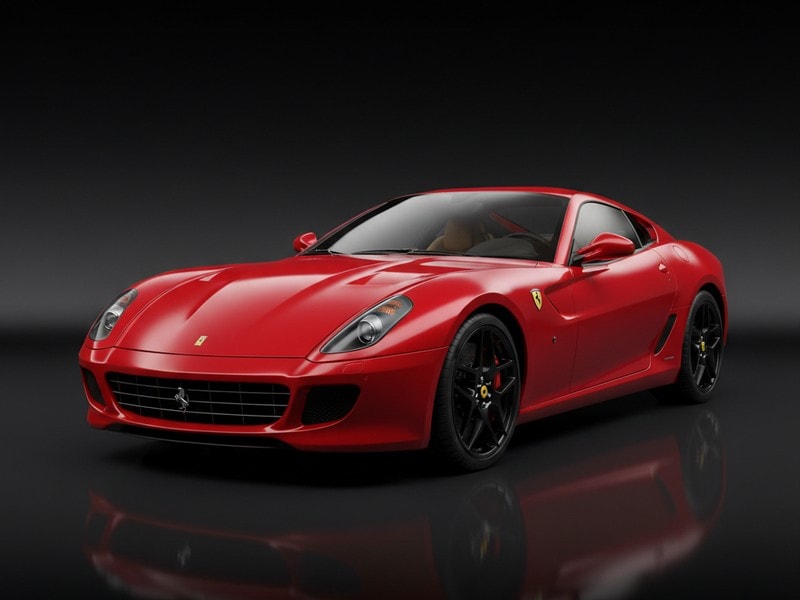 Custom-fit leather floor mat installed in Ferrari 599 interior showing perfect OEM fitment