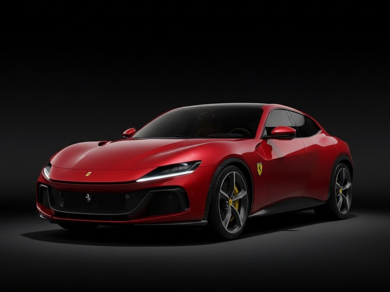 Custom-fit leather floor mat installed in Ferrari Purosangue interior showing perfect OEM fitment