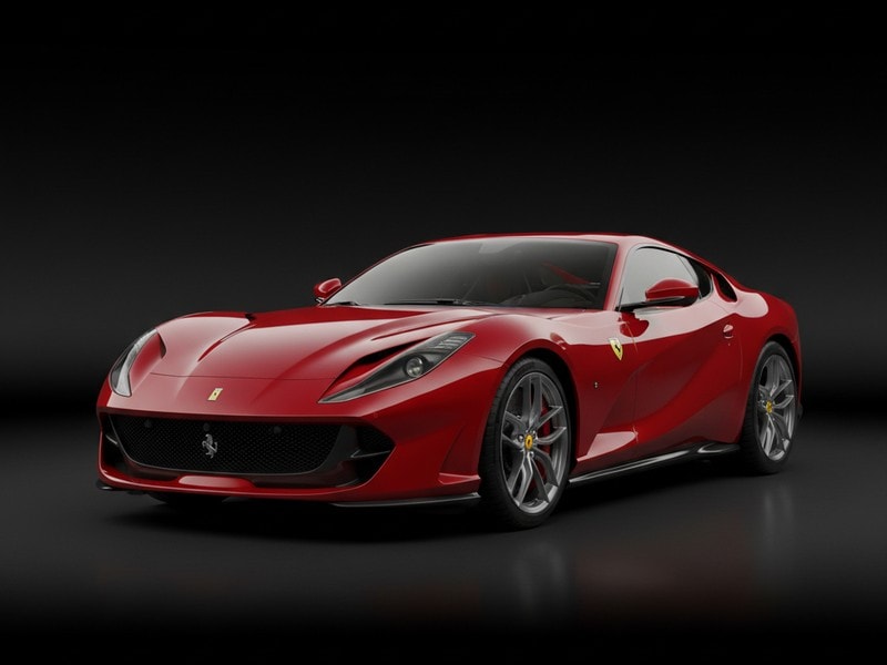 Custom-fit leather floor mat installed in Ferrari 812 Superfast interior showing perfect OEM fitment