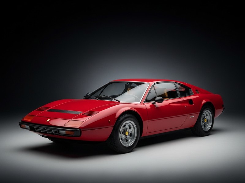 Custom-fit leather floor mat installed in Ferrari Dino GT4 interior showing perfect OEM fitment