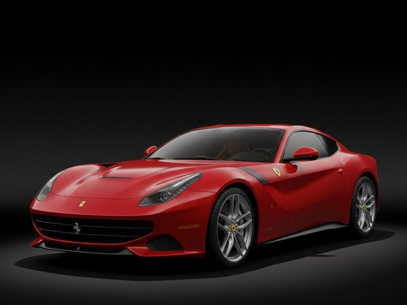 Custom-fit leather floor mat installed in Ferrari F12 Berlinetta interior showing perfect OEM fitment