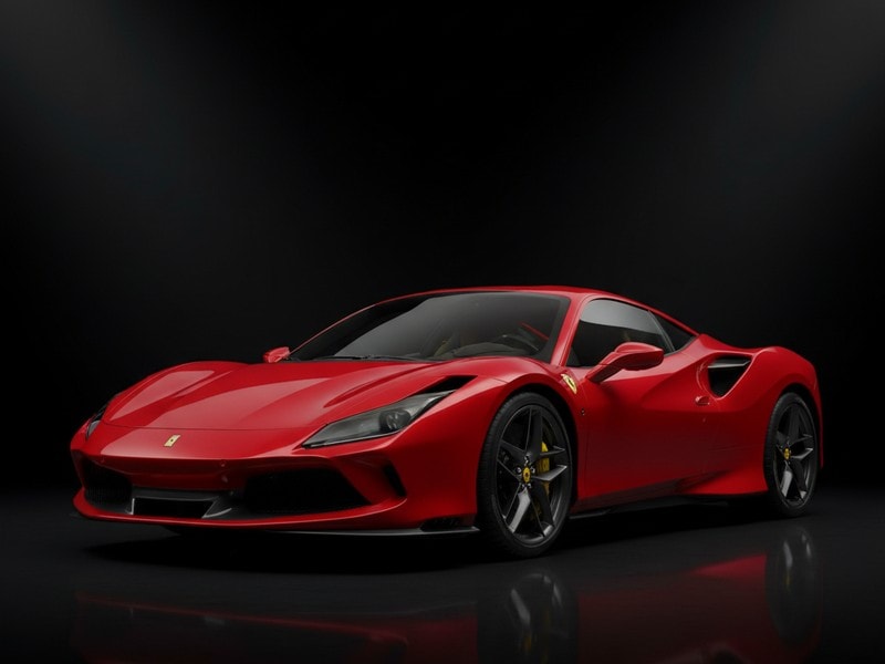 Custom-fit leather floor mat installed in Ferrari F8 Tributo interior showing perfect OEM fitment