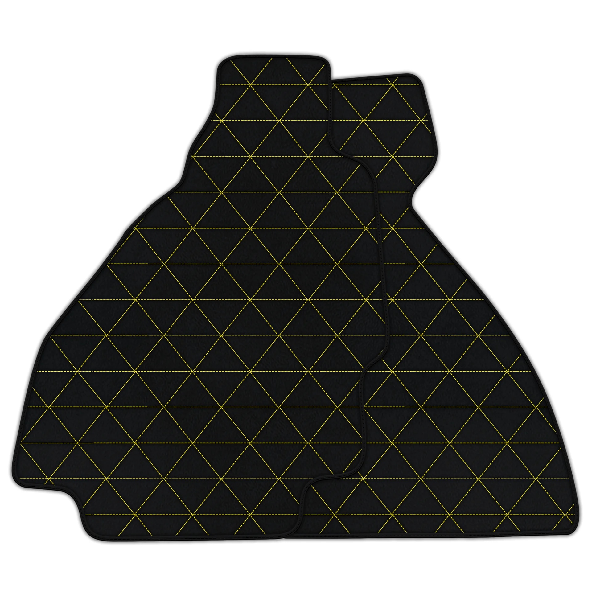 Ferrari 328 custom fit floor mats, premium quality with precise fitment, featuring a stylish black design with yellow stitchi