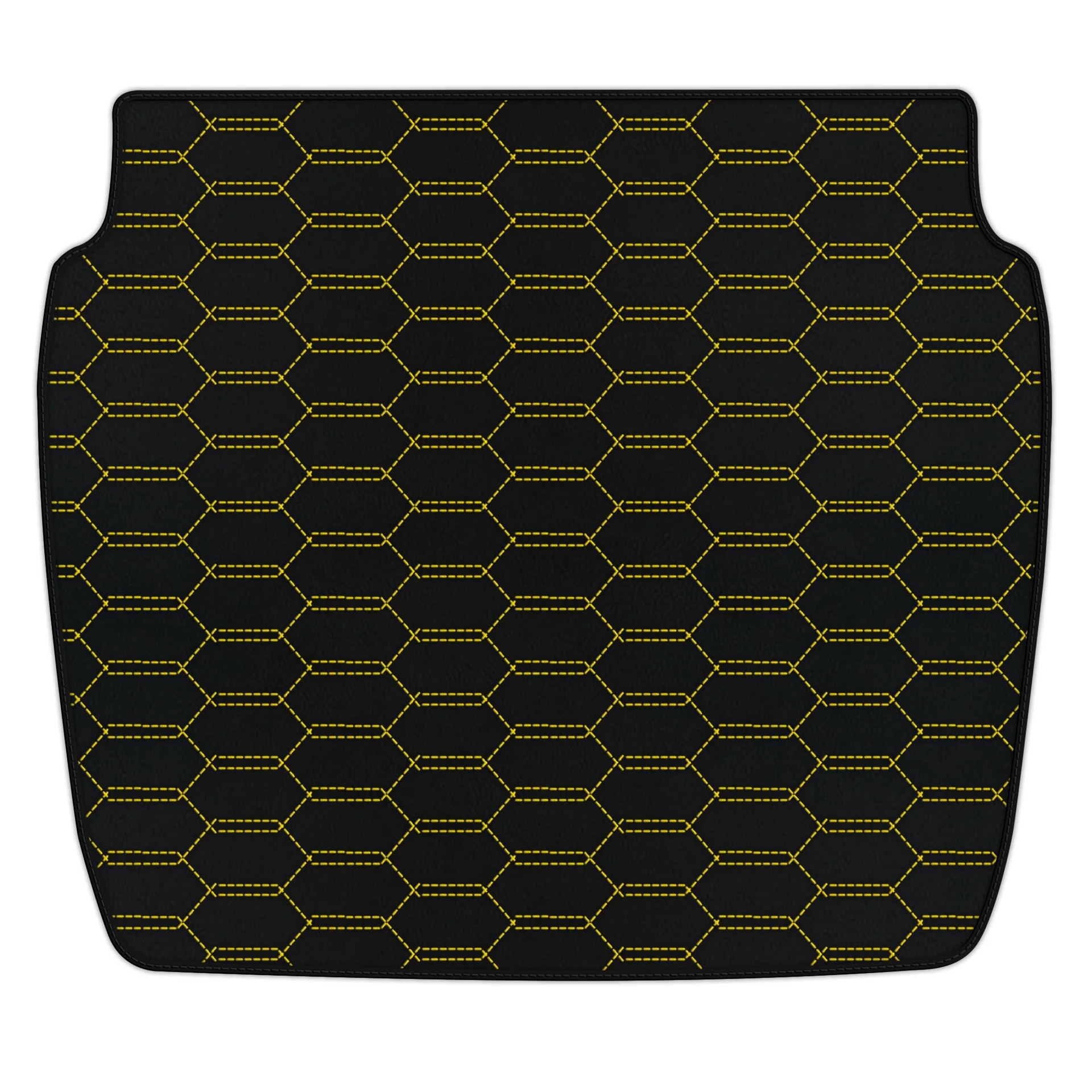 Ferrari 348 floor mat, custom fit, premium quality, precise fitment, featuring a stylish hexagonal design with yellow stitchi
