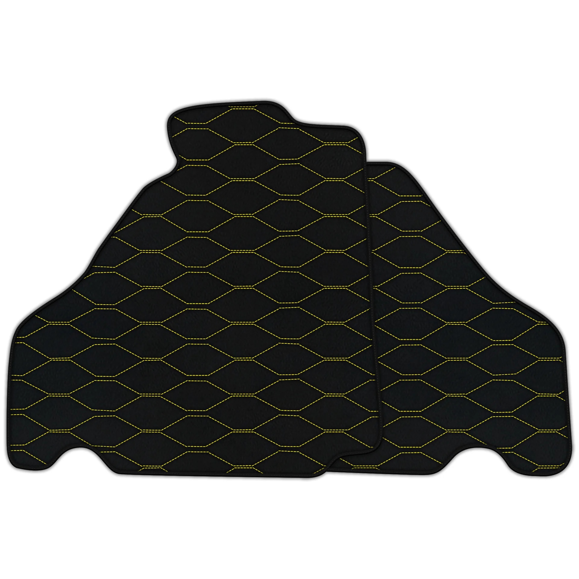 Ferrari 360 custom fit floor mats, premium quality with precise fitment, featuring a stylish black design with yellow stitchi