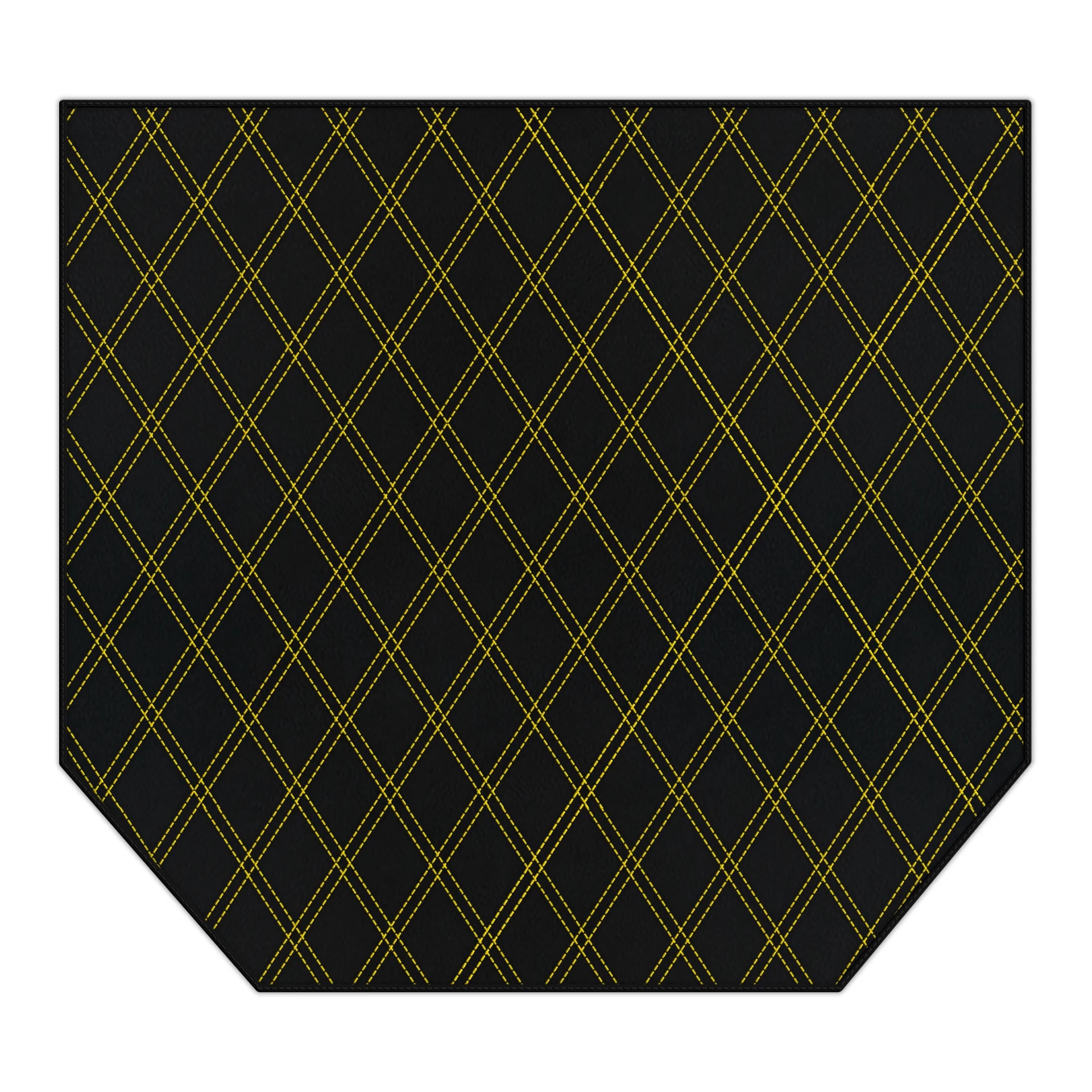 Tappetino su misura Ferrari 360, materiale di alta qualità, vestibilità precisa, elegante nero con cuciture gialle.