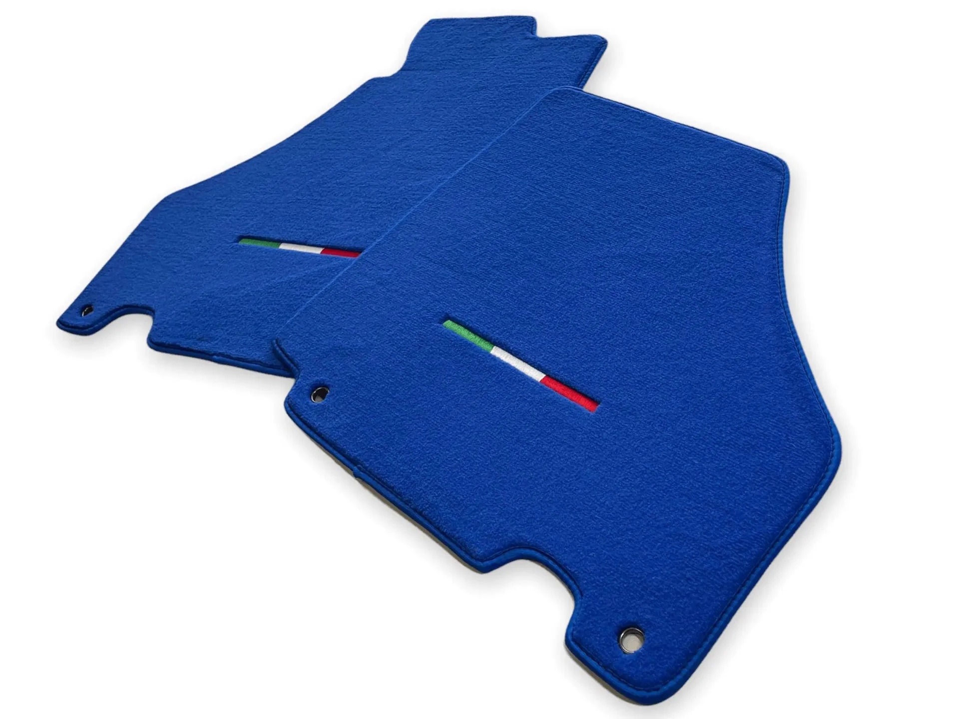 Ferrari 360 custom fit floor mats in premium blue, featuring precise fitment and Italian flag detail.
