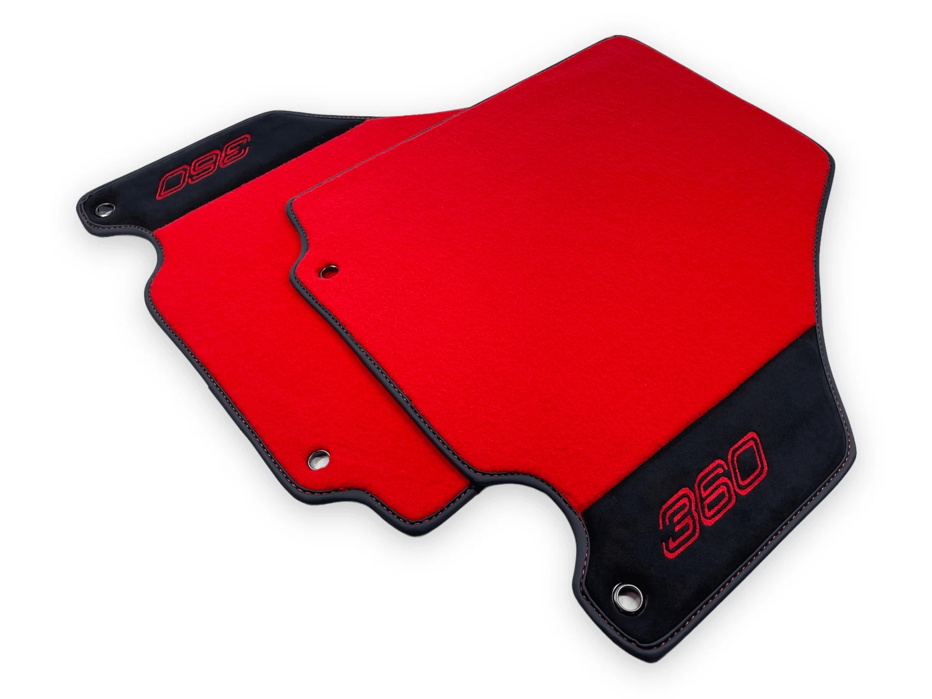 Ferrari 360 custom fit floor mats, premium quality material with precise fitment and stylish red design.