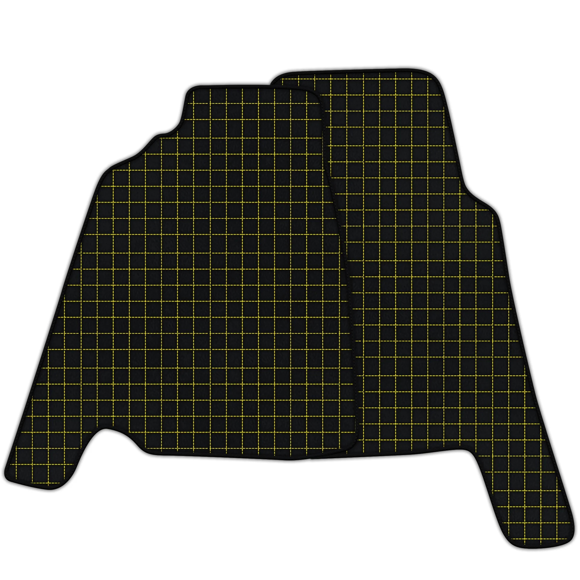 Ferrari 456 custom fit floor mats, premium quality, precise fitment, stylish black with yellow grid pattern.