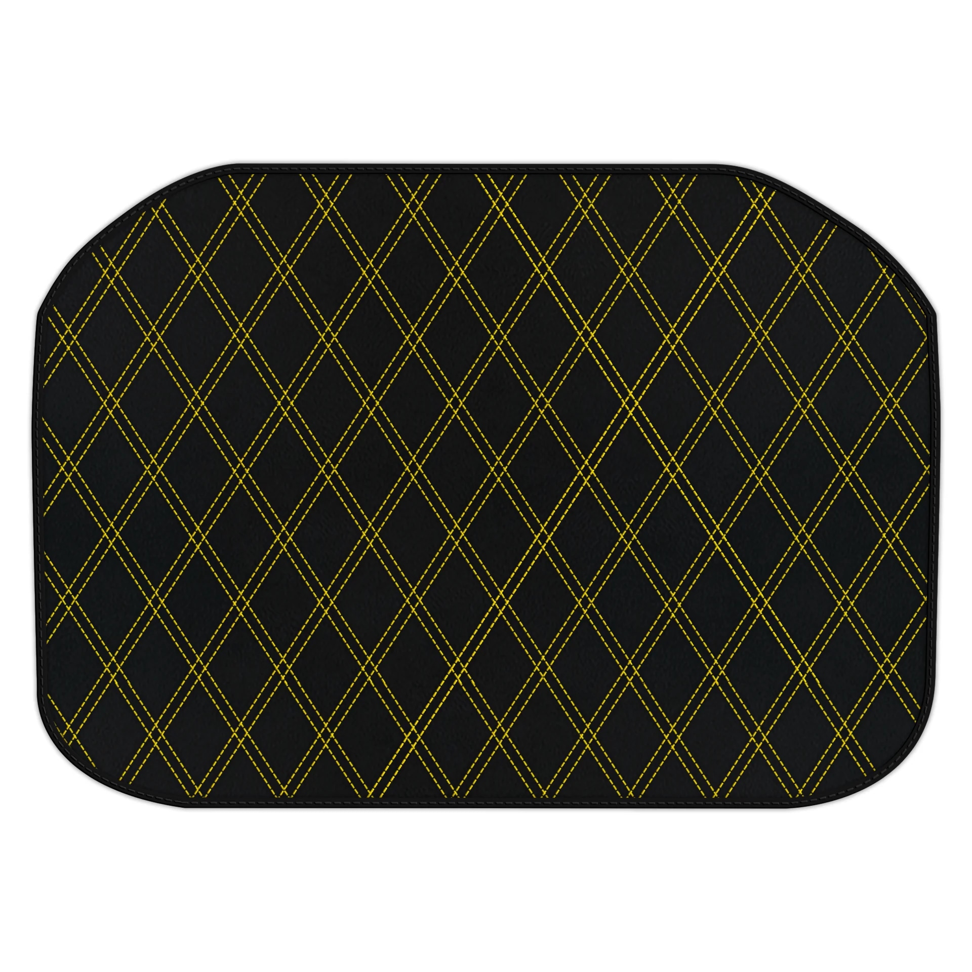 Ferrari 456 custom fit floor mat, premium quality with precise fitment, featuring a stylish black design with yellow stitchin