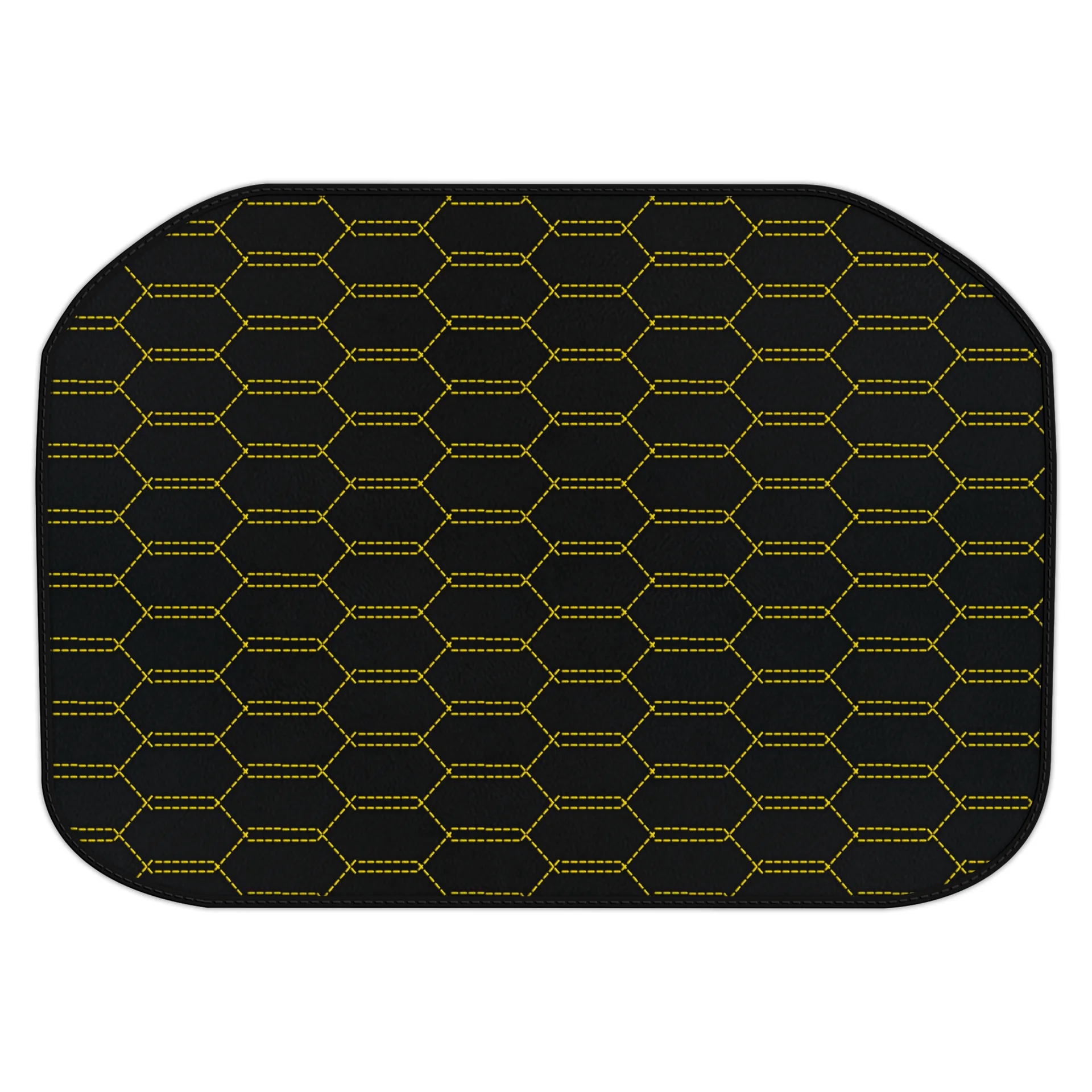 Custom fit Ferrari 456 floor mat, premium quality with precise fitment, featuring a stylish hexagonal design in black and yel