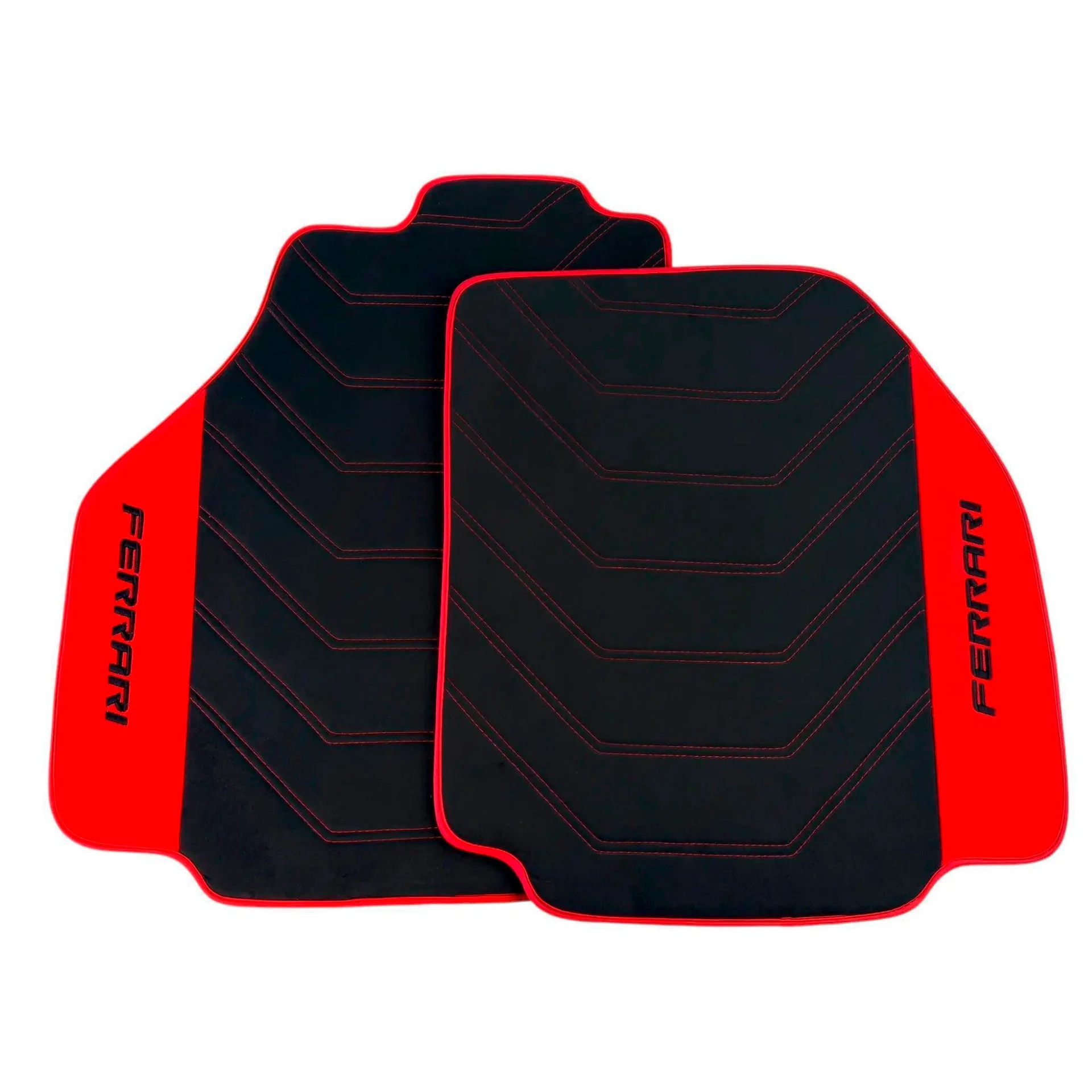 Ferrari 458 custom fit floor mats, premium quality with precise fitment, featuring black design with red accents.