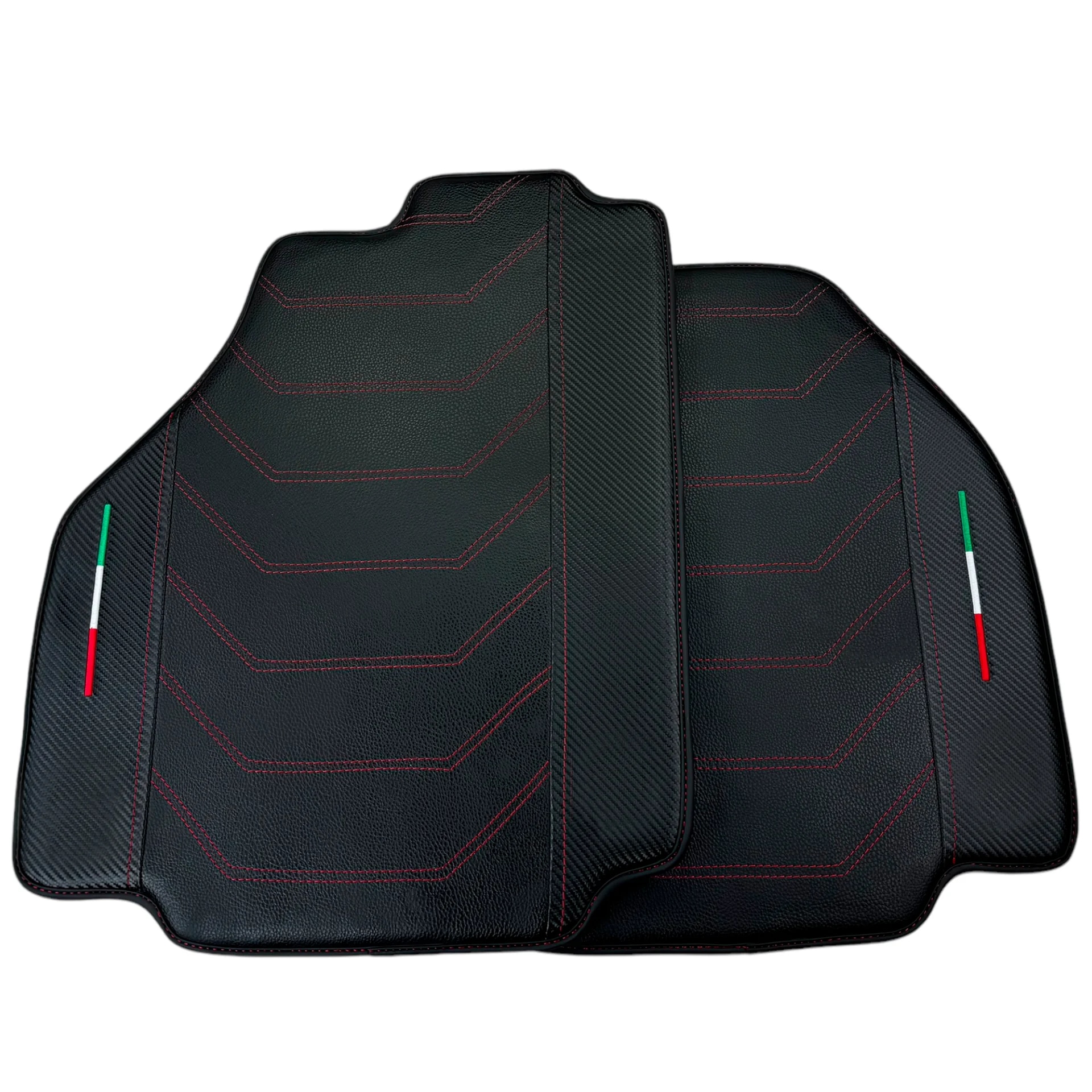 Custom-fit Ferrari 458 floor mats, premium quality material, precise fitment, stylish design with red stitching.