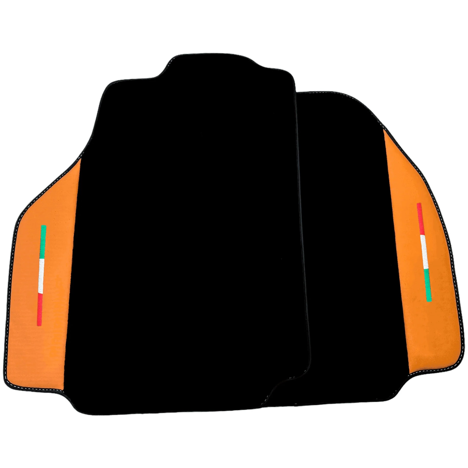 Ferrari 488 custom fit floor mats, premium quality material, precise fitment, stylish design with orange accents.