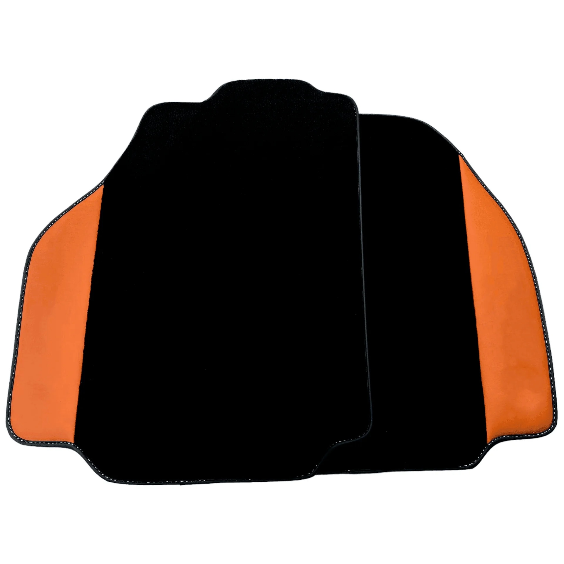 Custom fit Ferrari 488 floor mats, premium quality with precise fitment, featuring a sleek black design and orange accents.