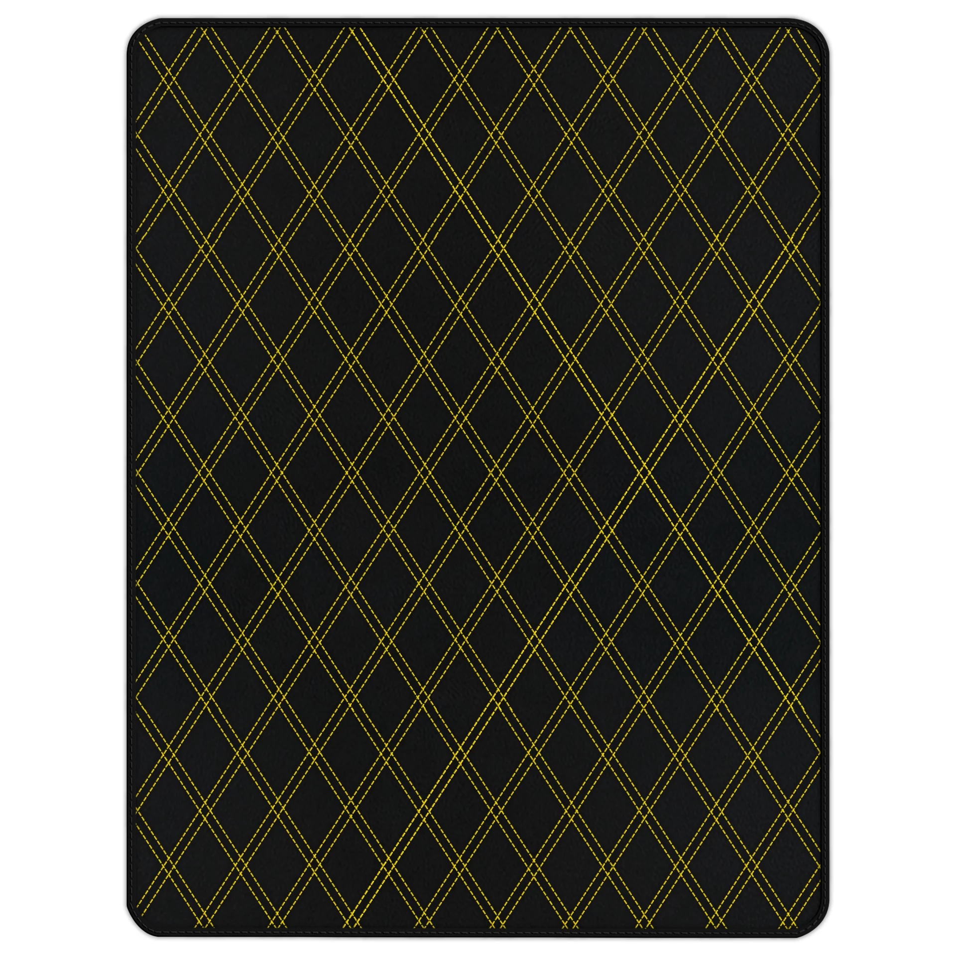 Ferrari 488 custom fit floor mat, premium quality with precise fitment, featuring a black design with yellow stitching.