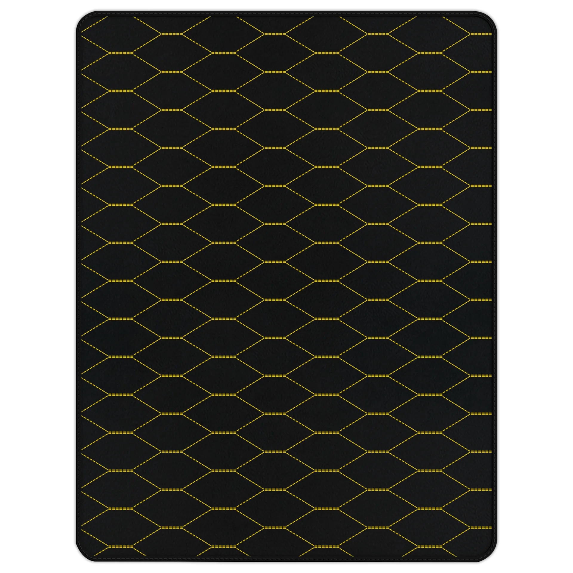 Tapis de sol sur mesure Ferrari 488, qualité premium, design noir élégant avec coutures jaunes.