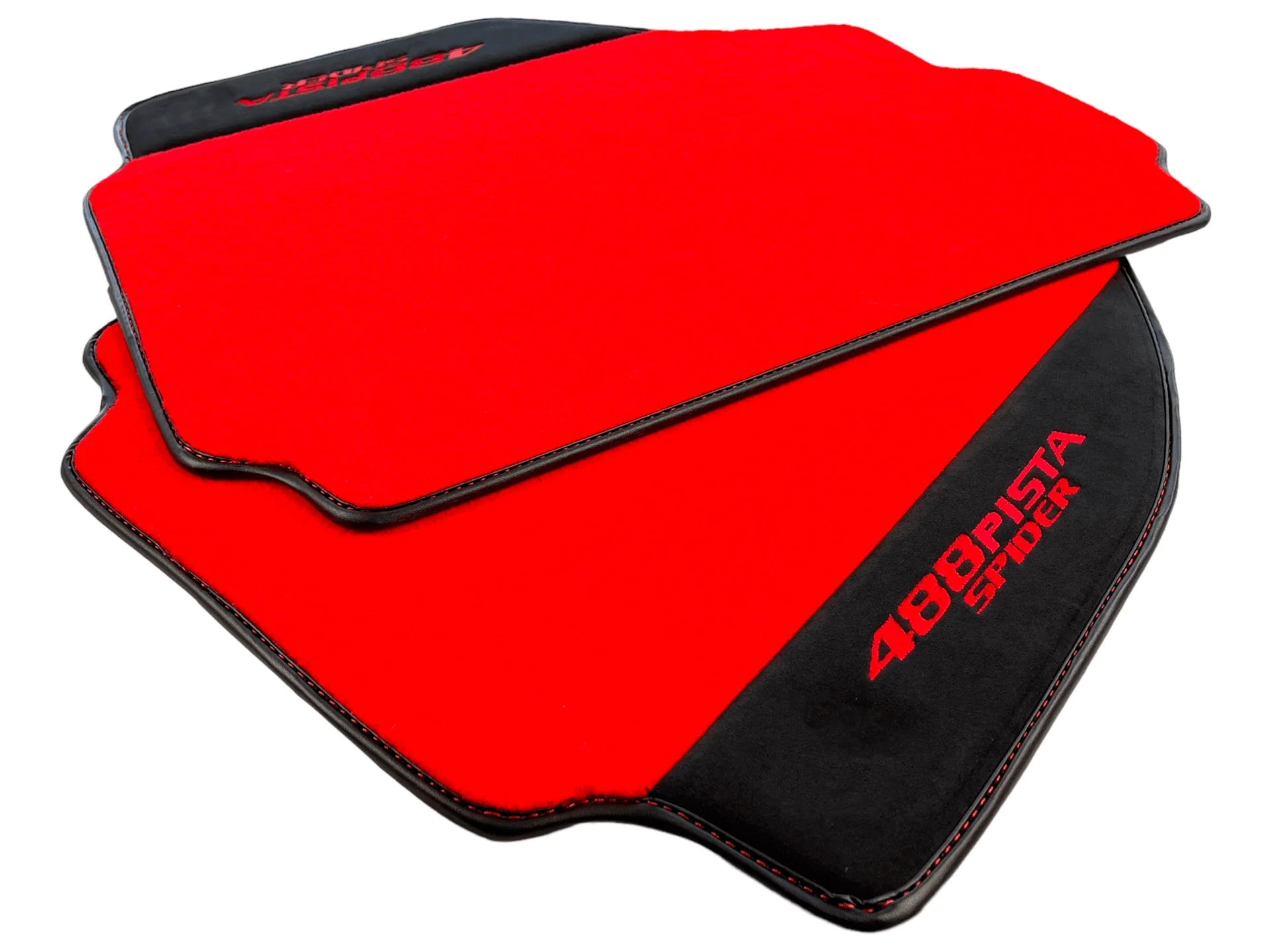 Custom fit Ferrari 488 floor mats, premium quality, featuring precise fitment and a striking red design for enhanced style.
