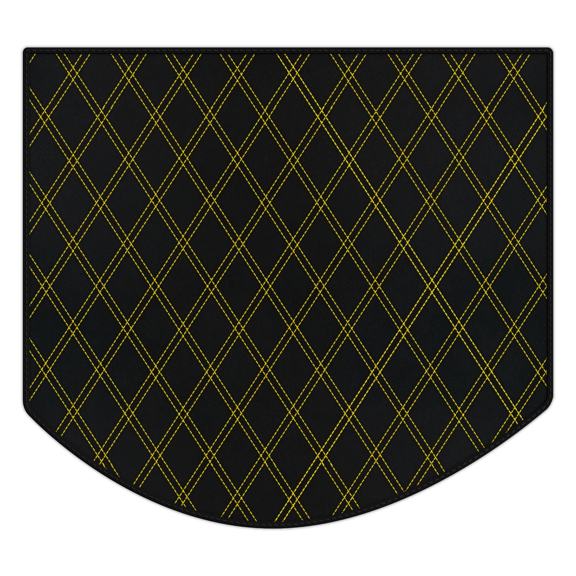 高品質素材のカスタムフィットFerrari 512 TRフロアマット。スタイリッシュな黒に黄色のステッチ。