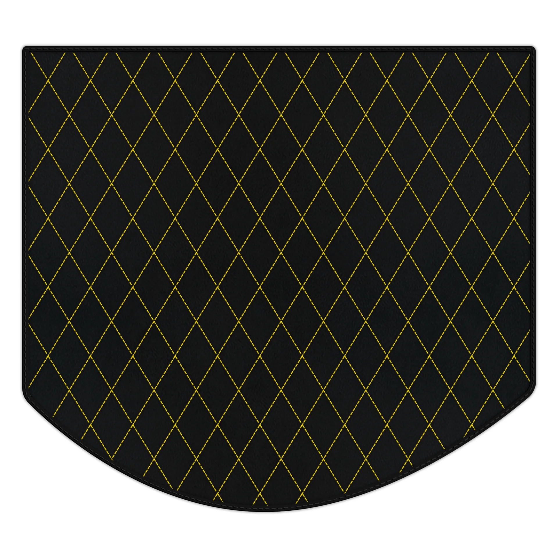 Maßgeschneiderte Ferrari 512 TR Fußmatte, hochwertige Verarbeitung, elegantes schwarzes Design mit gelben Nähten.