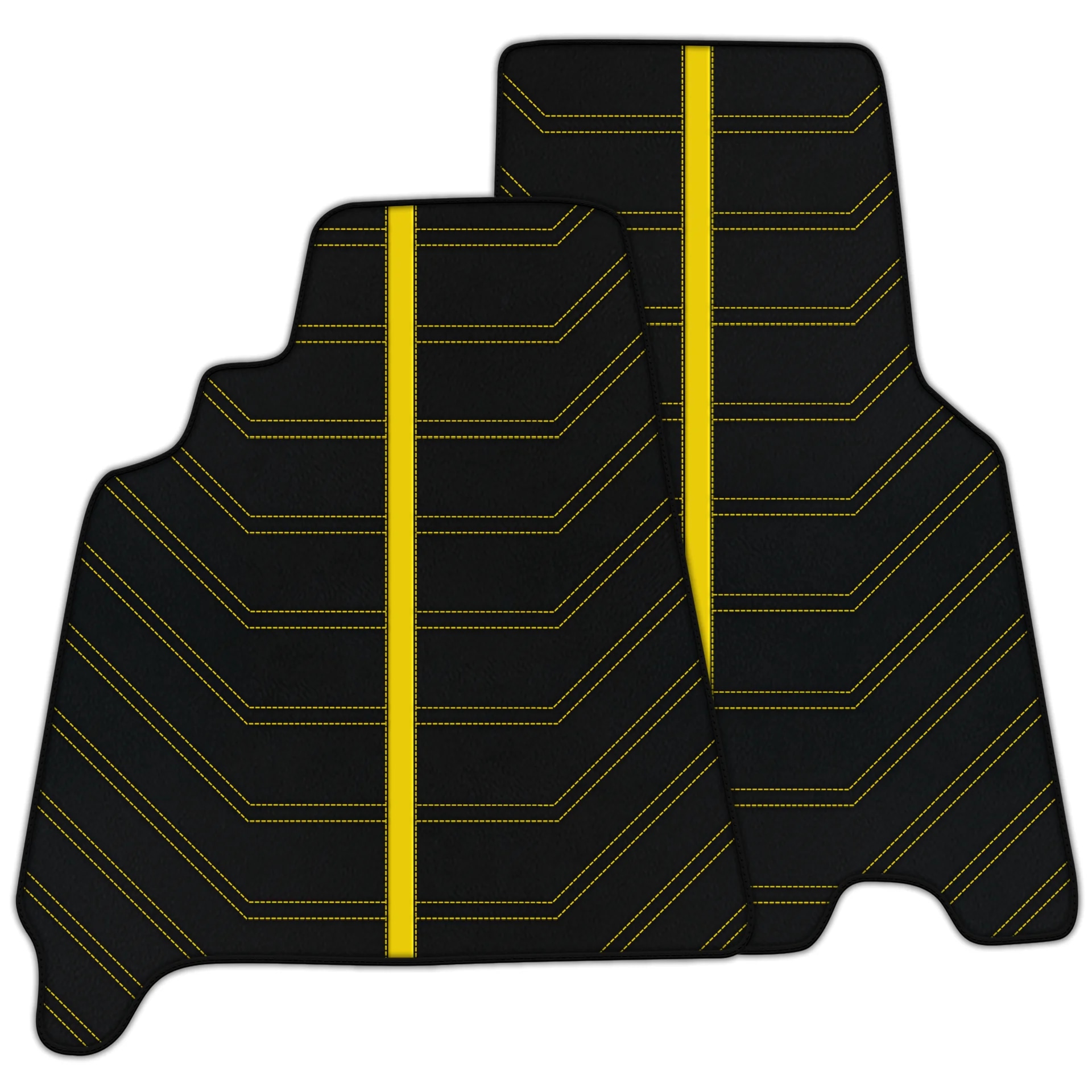 Custom-fit Ferrari 550 Maranello floor mats, premium quality with precise fitment, featuring stylish yellow stitching.