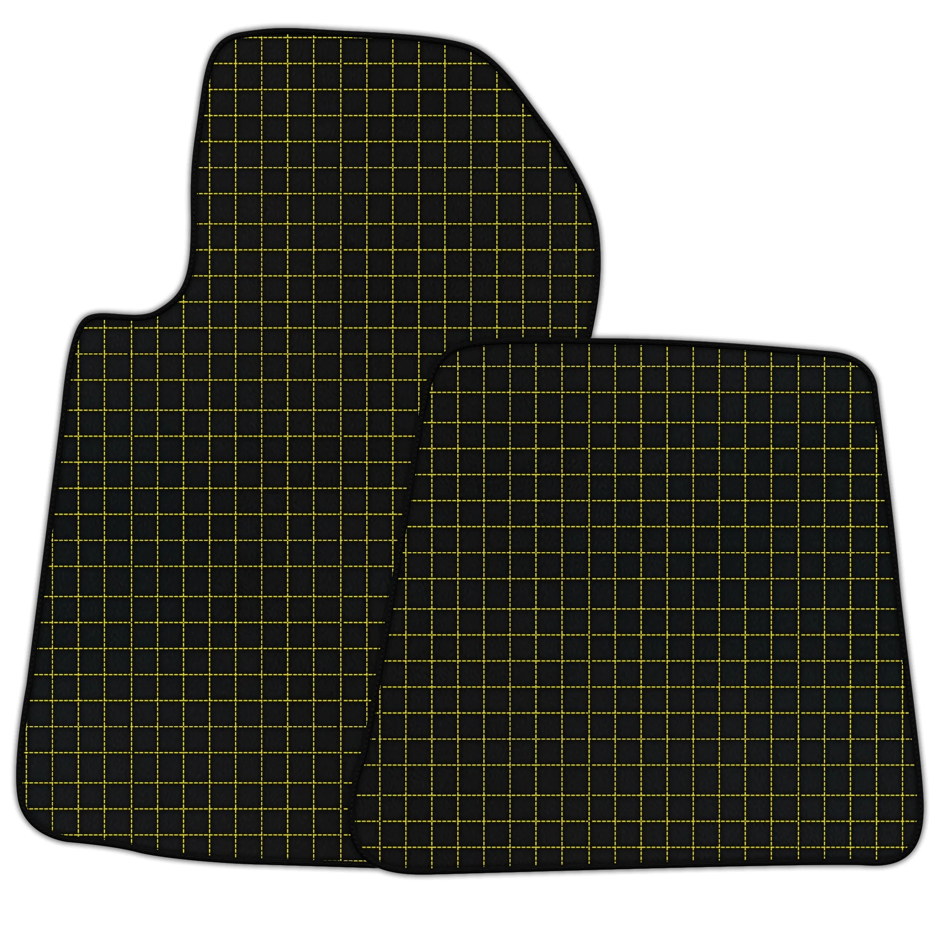 Ferrari 599 custom fit floor mats, premium quality with precise fitment, featuring a stylish black and yellow grid design.