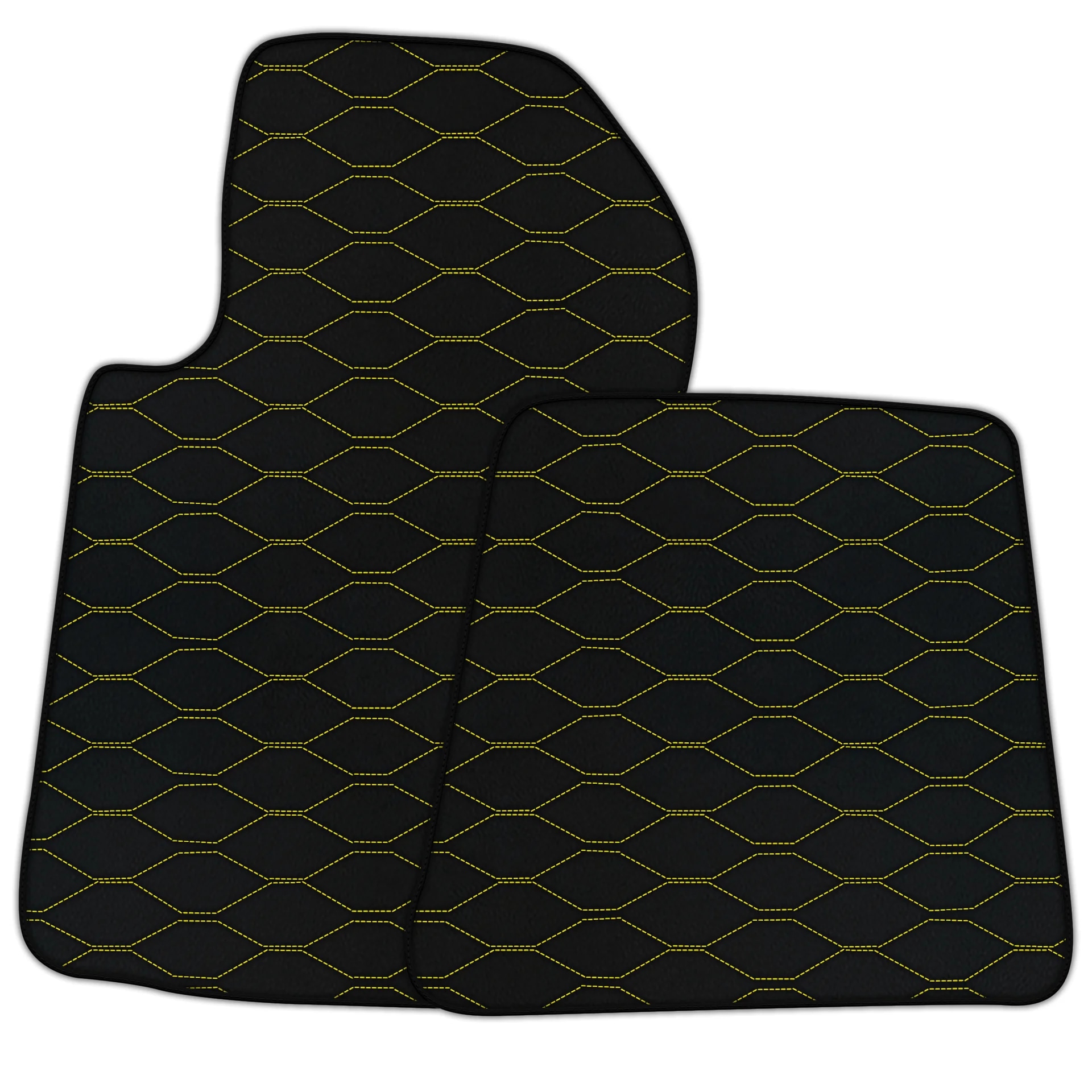 Custom-fit Ferrari 599 floor mats in premium quality material, featuring precise fitment and stylish yellow stitching design.