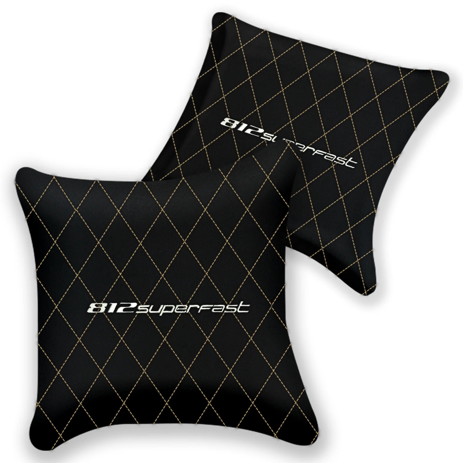 Customizable Black Leather Pillows Set of 2 for Ferrari 812 Superfast (2018-2023) - Various Stitching Colors