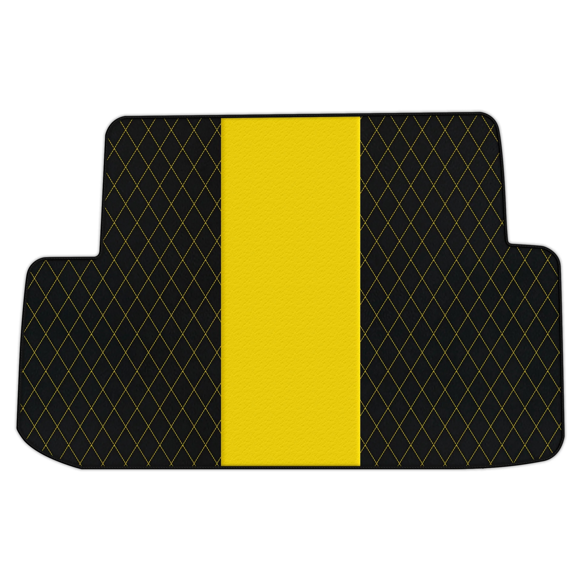 Ferrari California custom fit floor mat, premium quality material, precise fitment, stylish black and yellow design.