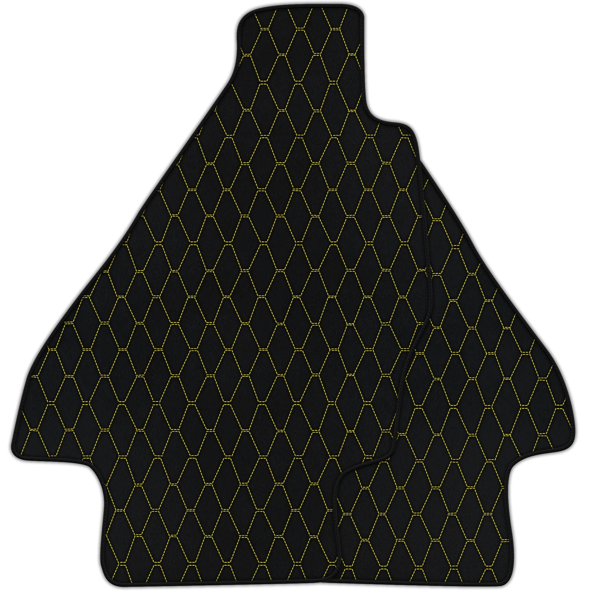 Custom-fit Ferrari Dino GT4 floor mat, premium quality material, precise fitment, stylish hexagonal design with yellow stitch