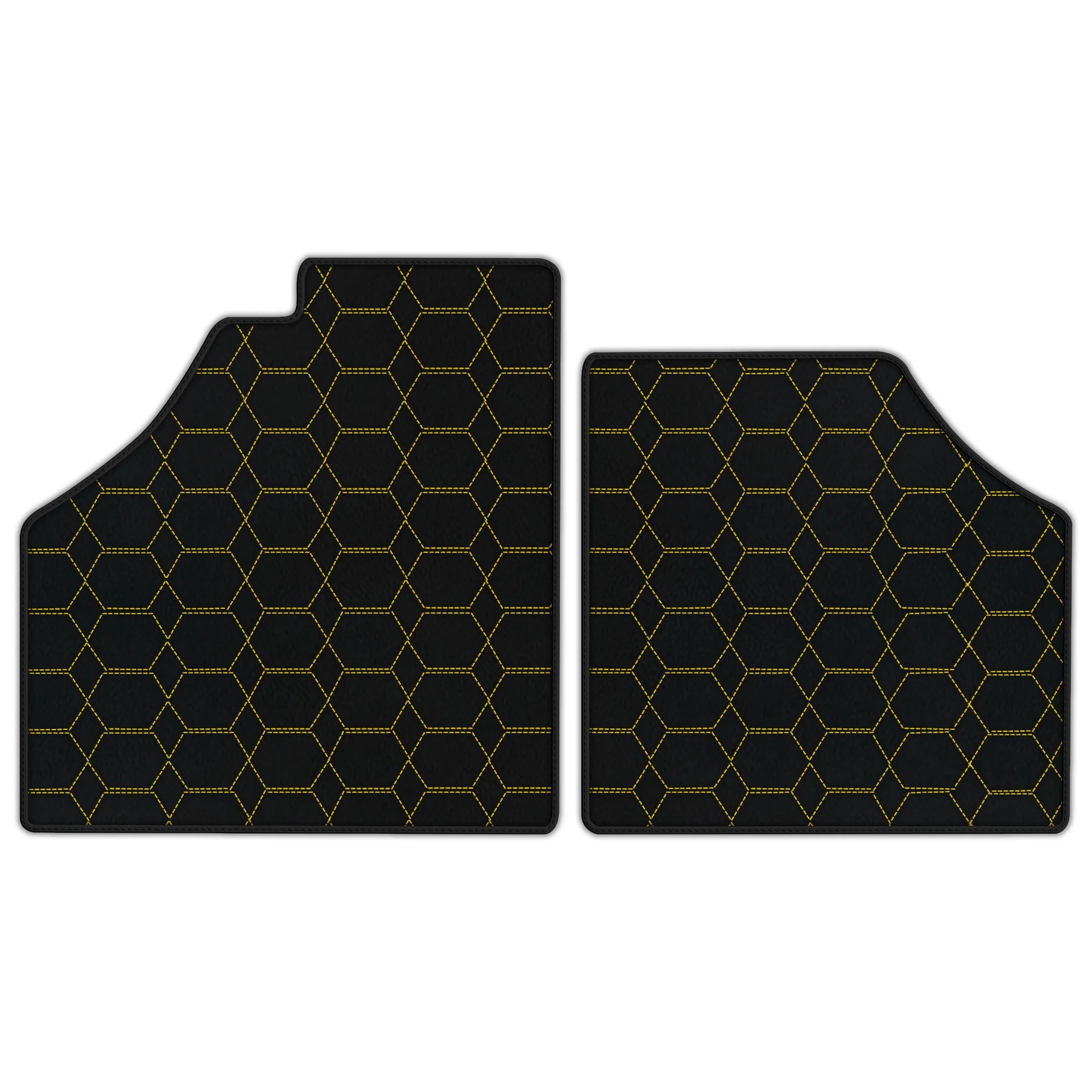Tapis de sol sur mesure Ferrari Enzo, qualité premium, ajustement précis, design hexagonal élégant avec accents jaunes.