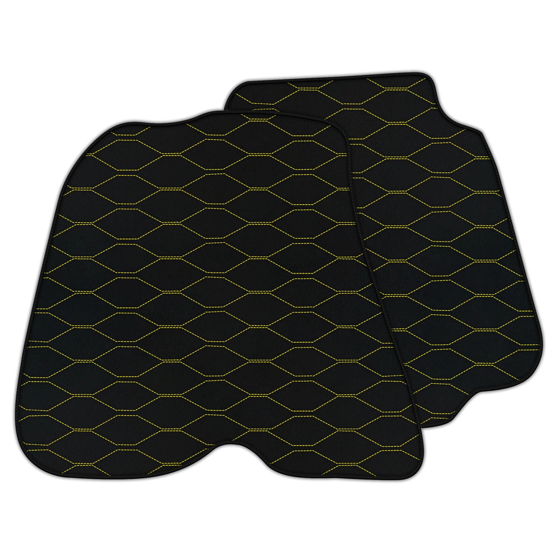 Custom-fit Ferrari F12 Berlinetta floor mats with premium quality material and precise fitment. Black with yellow stitching.