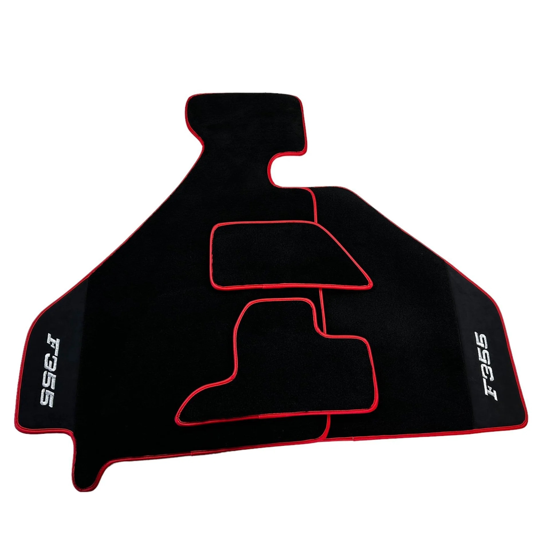 Ferrari F355 專用地墊,優質材料,精確合身,黑色搭配紅色邊緣。