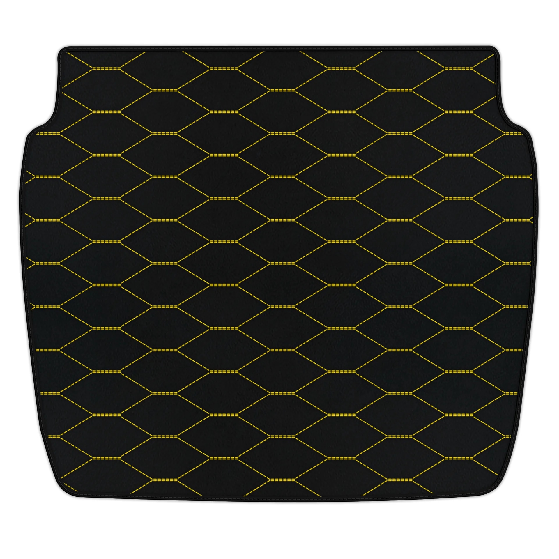 Custom fit Ferrari F355 floor mat, premium quality with precise fitment, featuring a stylish black and yellow hexagonal desig