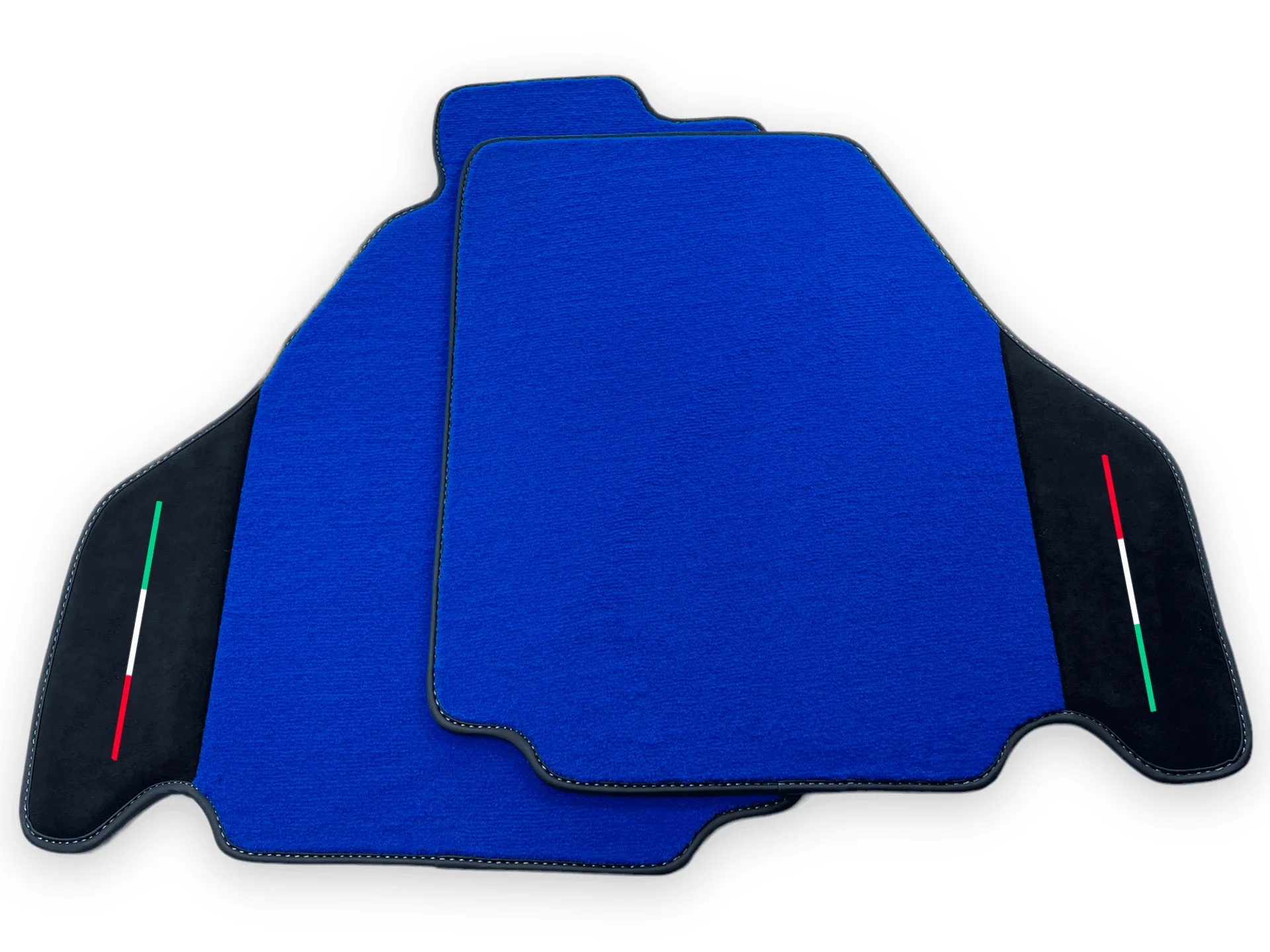 Custom fit Ferrari F430 floor mats, premium quality material, precise fitment, blue design with Italian flag accents.