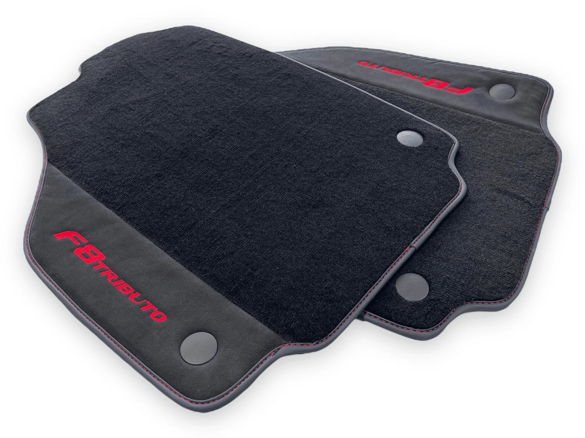 Custom fit Ferrari F8 Tributo floor mats, premium quality with precise fitment, designed for optimal protection and style.